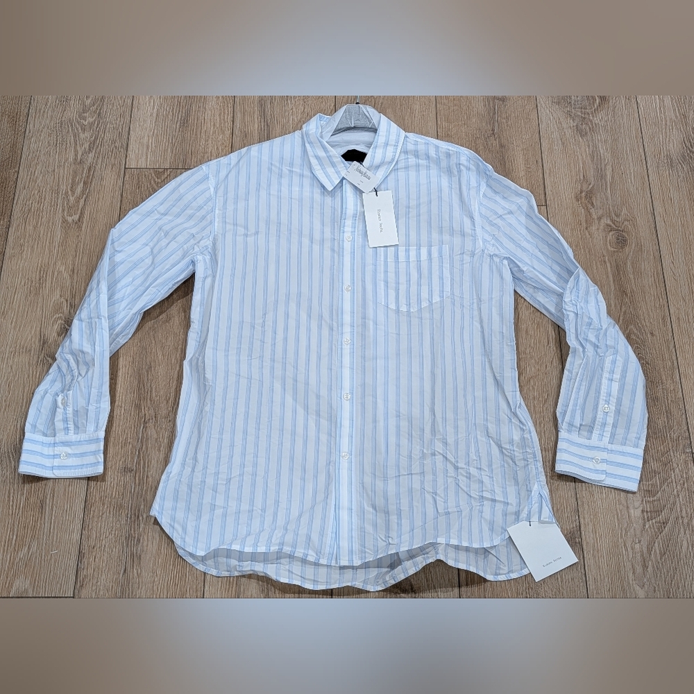 $665 Mens SIMONE ROCHA Multi Stripe LS Sport Shirt White/Blue Medium